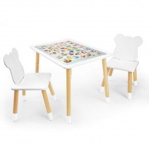 Детский комплект стол и два стула Мишка Rolti Baby с накладкой Алфавит (белая столешница/белое сиденье/береза ножки) в Серове - serov.ok-mebel.com | фото