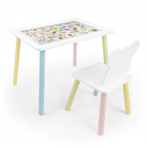 Детский комплект стол и стул Мишка Rolti Baby с накладкой Алфавит (белая столешница/белое сиденье/цветные ножки) в Серове - serov.ok-mebel.com | фото