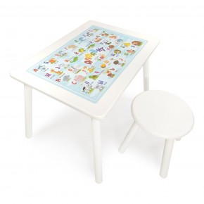 Детский комплект стол и табурет круглый Rolti Baby с накладкой Алфавит (белая столешница/белое сиденье/белые ножки) в Серове - serov.ok-mebel.com | фото