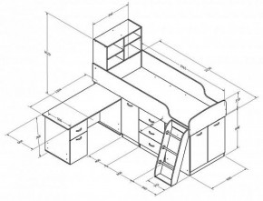 Кровать-чердак "Дюймовочка-1" Дуб молочный/орех в Серове - serov.ok-mebel.com | фото 2