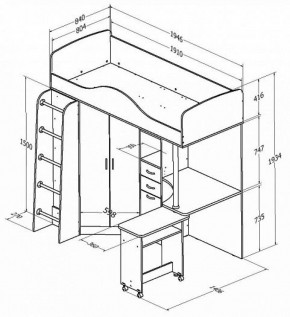 Кровать-чердак "Теремок-1" Дуб молочный/Орех в Серове - serov.ok-mebel.com | фото 2