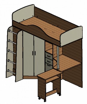 Кровать-чердак "Теремок-1" Дуб молочный/Орех в Серове - serov.ok-mebel.com | фото 3