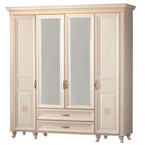 Шкаф для одежды 4-дверный с зеркалом №493 Марлен кремовый белый в Серове - serov.ok-mebel.com | фото