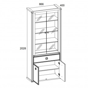 Шкаф с витриной 2V2D1S, MAGELLAN, цвет Сосна винтаж в Серове - serov.ok-mebel.com | фото 2