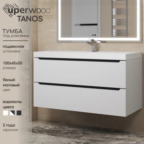 Тумба под раковину Uperwood Tanos 100 см, подвесная, белая/графит в Серове - serov.ok-mebel.com | фото 3